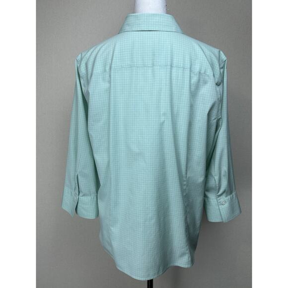 Eddie Bauer wrinkle resistant 3/4 sleeve button up green & White Women’s XL - Picture 7 of 16